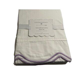 Pottery Barn LoveShackFancy Embroidered Scallop Sheet Set Twin XL NEW Purple